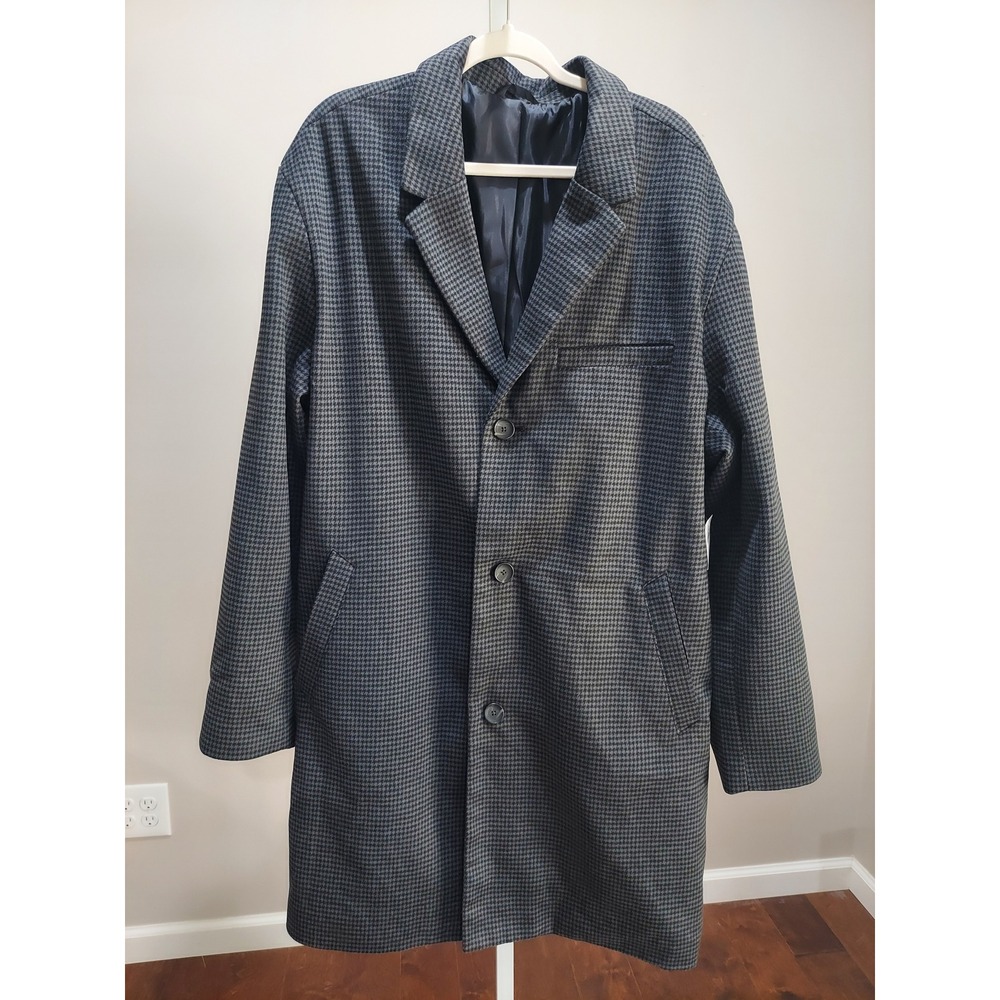 Old Navy Mens XXXL Houndstooth Overcoat Grey Black Longline Car Coat New